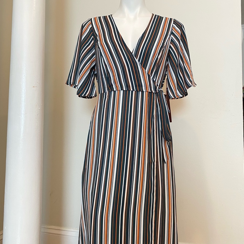 F21 Contemporary striped wrap maxi dress